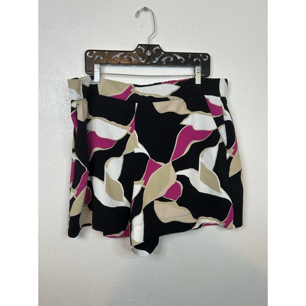 Nine West Shorts XXL Women's Abstract Print Pink Black White Tan Pull On Relaxed